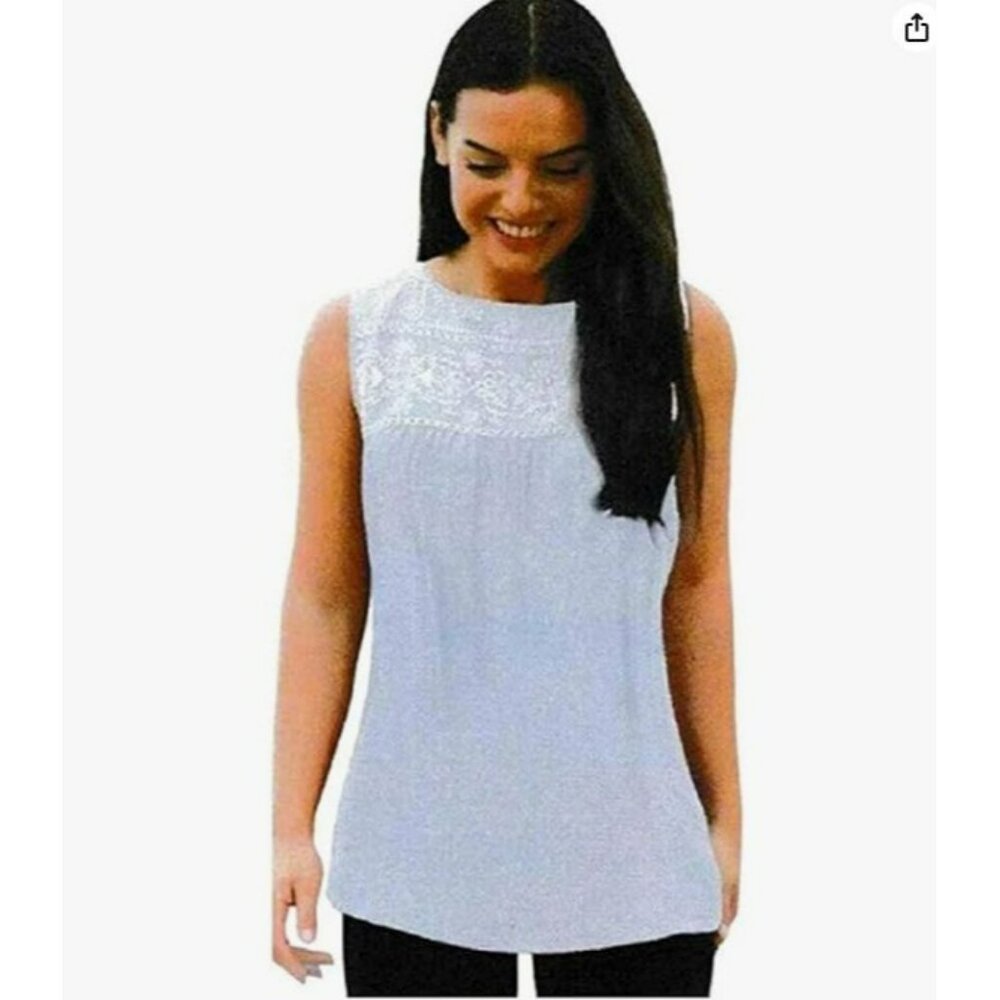 Forbidden Los Angeles Women's Embroidered Tank Top Blouse Blue Sky Size‎ XL NWT